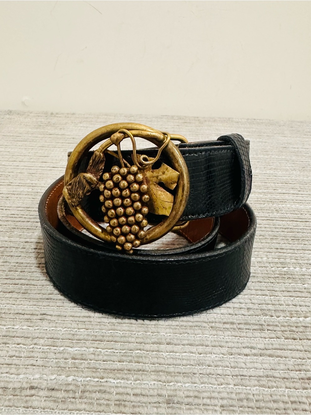VTG Kenny Rogers by Leegin Brass Grapes Belt Buckle Genuine Lizard Leather 38